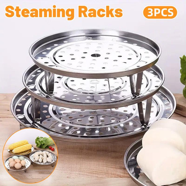 3Pcs Stainless Steel Steamer Basket Tray Rack Waterproof Cooking Steamers