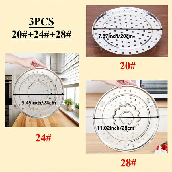 3Pcs Stainless Steel Steamer Basket Tray Rack Waterproof Cooking Steamers