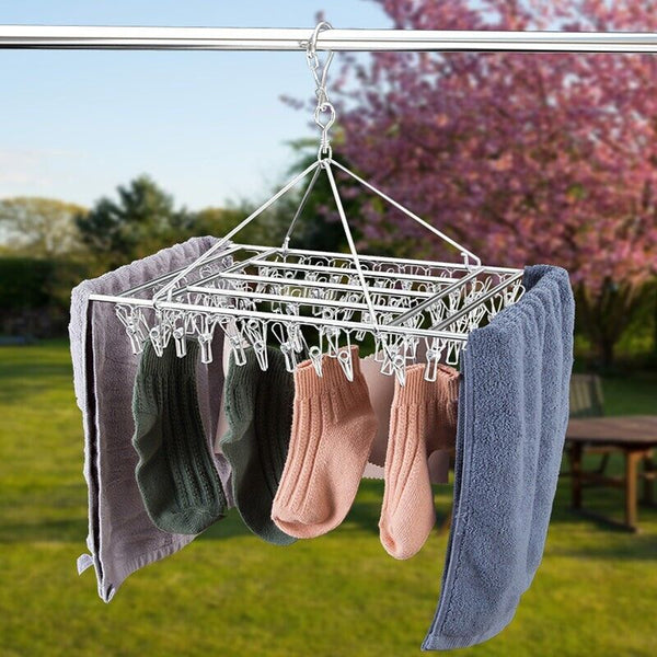 Stainless Steel Laundry Sock Underwear Clothes Dryer Rack Hanger 30Pegs Clothes Hangers