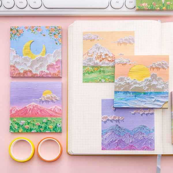 800 Sheets Colorful Oil Painting Memo Pads Self Adhesive 1# Sticky Notes
