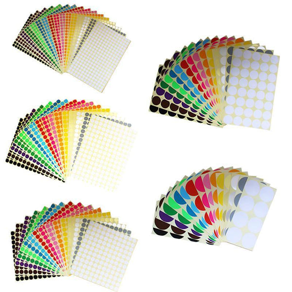 8Mm To 50Mm Round Dot Stickers Coloured Paper Labels Circles Adhesive Sticky 13Mm 132 Dots 16 Sheets Scrapbooking Stickers