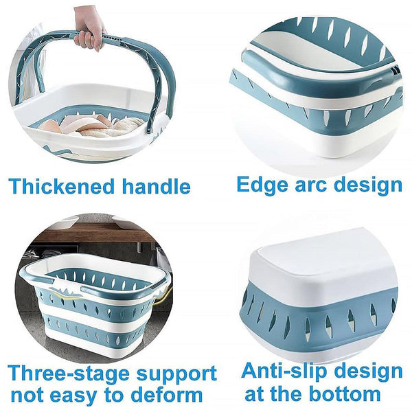 Large Folding Laundry Basket Plastic Dirty Clothes Hamper Blue Bathroom Storage Laundry Baskets & Hampers