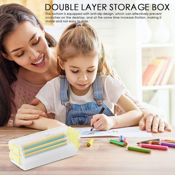 3Pcs Clear Plastic Desktop Storage Box 2 Layer Holder Diy Stationery Pencil Case Green Pencil Cases