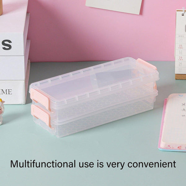 3Pcs Clear Plastic Desktop Storage Box 2 Layer Holder Diy Stationery Pencil Case Green Pencil Cases