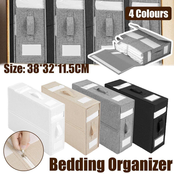 Fabric Storage Box Set Bedding Organizer Closet Blanket Quilt Containers Black Storage Boxes
