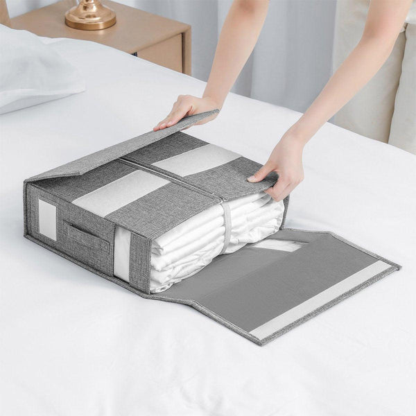 Fabric Storage Box Set Bedding Organizer Closet Blanket Quilt Containers Black Storage Boxes