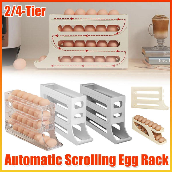 Automatic Scrolling Egg Holder 2/4 Tier Storage Box Container For Refrigerator Grey (4 Tier) Other Kitchen Gadgets