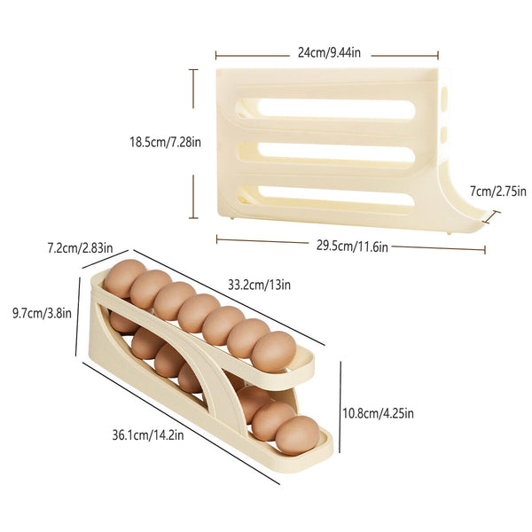 Automatic Scrolling Egg Holder 2/4 Tier Storage Box Container For Refrigerator Grey (4 Tier) Other Kitchen Gadgets