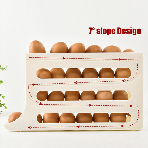 Automatic Scrolling Egg Holder 2/4 Tier Storage Box Container For Refrigerator Grey (4 Tier) Other Kitchen Gadgets