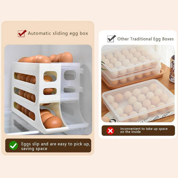 Automatic Scrolling Egg Holder 2/4 Tier Storage Box Container For Refrigerator Grey (4 Tier) Other Kitchen Gadgets