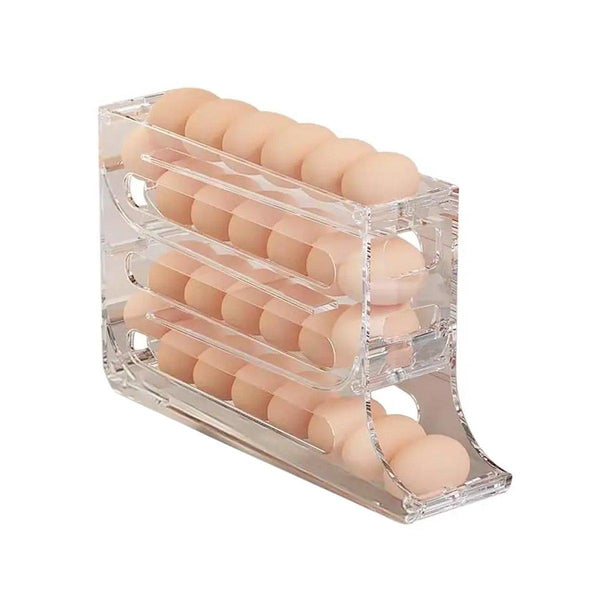 Automatic Scrolling Egg Holder 2/4 Tier Storage Box Container For Refrigerator Grey (4 Tier) Other Kitchen Gadgets