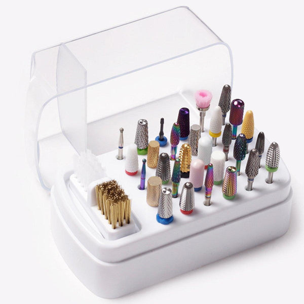 Nail Drill Bit Holder 30 Hole Dustproof Organizer Display Storage Box Tool White Manicure & Pedicure Tools & Kits