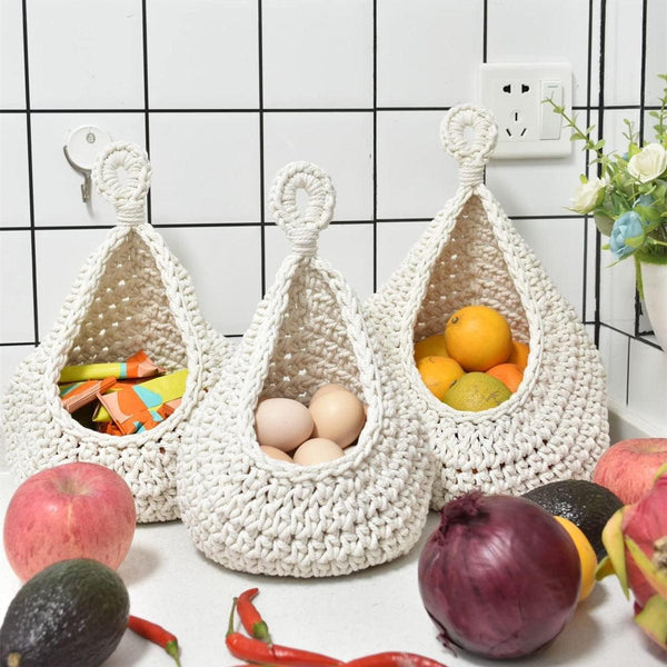 Cotton Rope Woven Storage Basket Wall Mount Fruit Vegetable Organizer Container Max Storage Bins & Baskets