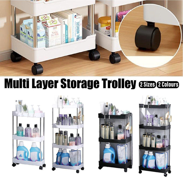 Multi Layer Rolling Storage Cart Kitchen Bathroom Organizer Shelf With Wheels 3 Black Kitchen Carts