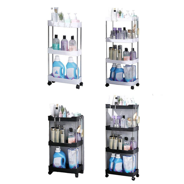 Multi Layer Rolling Storage Cart Kitchen Bathroom Organizer Shelf With Wheels 3 Black Kitchen Carts