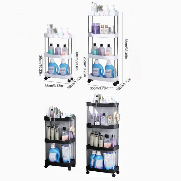 Multi Layer Rolling Storage Cart Kitchen Bathroom Organizer Shelf With Wheels 3 Black Kitchen Carts