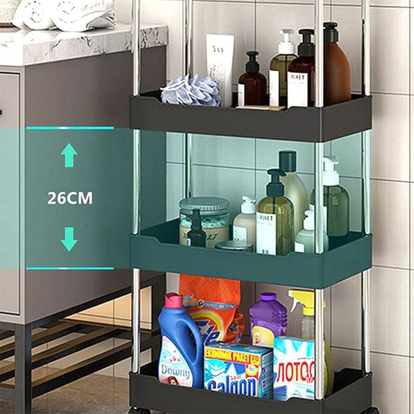 Multi Layer Rolling Storage Cart Kitchen Bathroom Organizer Shelf With Wheels 3 Black Kitchen Carts
