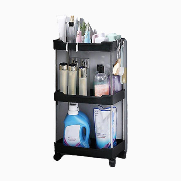 Multi Layer Rolling Storage Cart Kitchen Bathroom Organizer Shelf With Wheels 3 Black Kitchen Carts