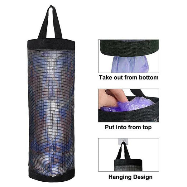Hanging Mesh Bag Organizer Dispenser For Plastic Trash Bags Storage Holder Black Other Kitchen Storage