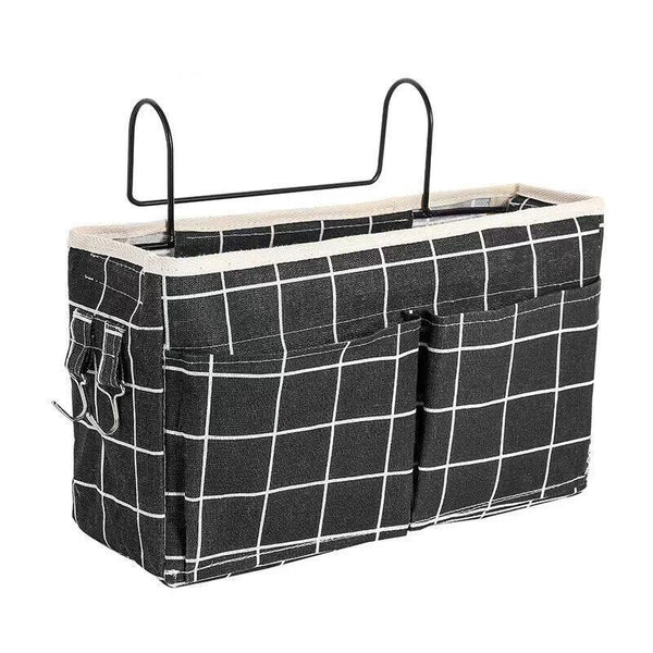 Hanging Bedside Storage Caddy With Pockets For Bunk Dorm Couch Organizing Black Grid Hanging Closet Storage