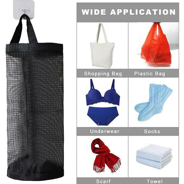 Hanging Mesh Bag Organizer Dispenser For Plastic Trash Bags Storage Holder Grey Other Kitchen Storage