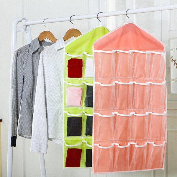 16 Pockets Hanging Wardrobe Storage Organiser Bag For Socks And Underwear Green Hanging Closet Storage