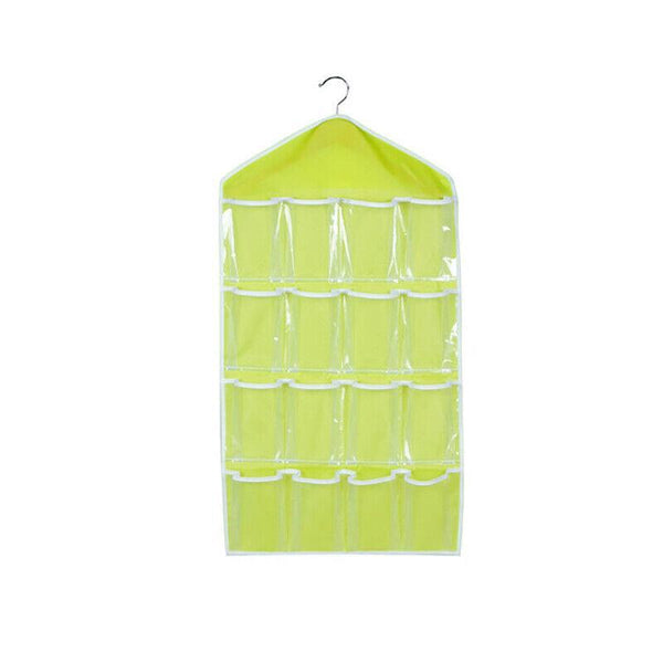 16 Pockets Hanging Wardrobe Storage Organiser Bag For Socks And Underwear Green Hanging Closet Storage