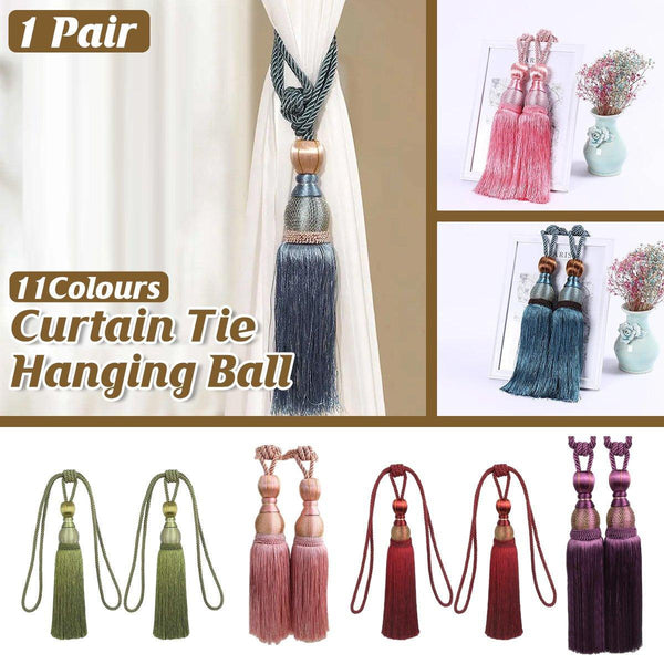 1Pair Curtain Tiebacks Hanging Balls Tassel Rope Decorative Holders Dark Coffee Other Curtains & Accessories