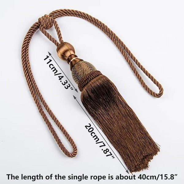 1Pair Curtain Tiebacks Hanging Balls Tassel Rope Decorative Holders Dark Coffee Other Curtains & Accessories