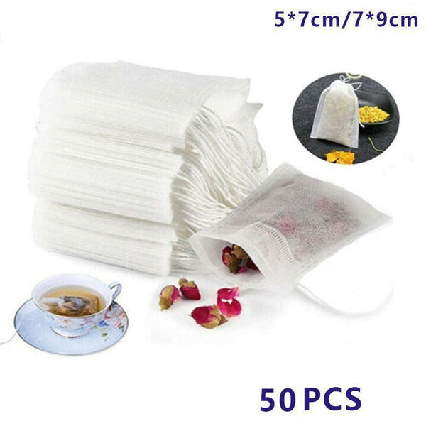 50Pcs Empty Tea Filter Bags Drawstring Disposable Herb Spice Soup Pouches 5X7cm Other Kitchen Gadgets