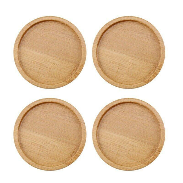 4X Round Bamboo Wooden Coaster Tea Coffee Drink Holders Pallet Beverage Mat Pad Coasters