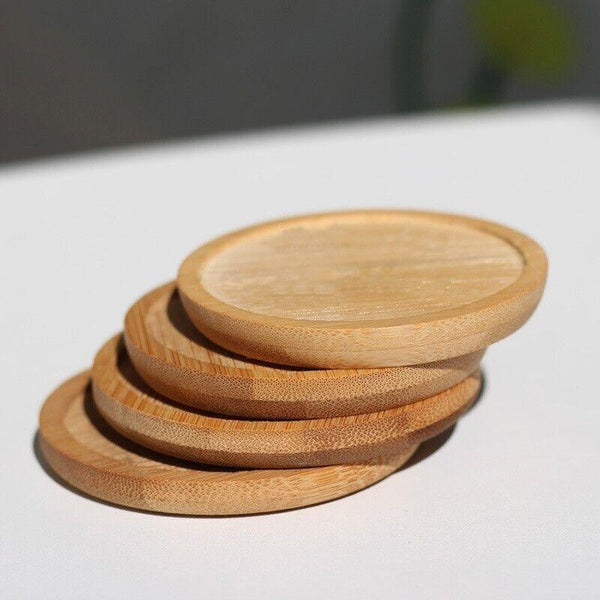 4X Round Bamboo Wooden Coaster Tea Coffee Drink Holders Pallet Beverage Mat Pad Coasters