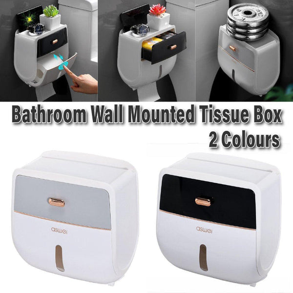 Wall Mounted Toilet Tissue Paper Roll Holder Storage Box No Punching Waterproof Grey Toilet Paper Holders & Storage