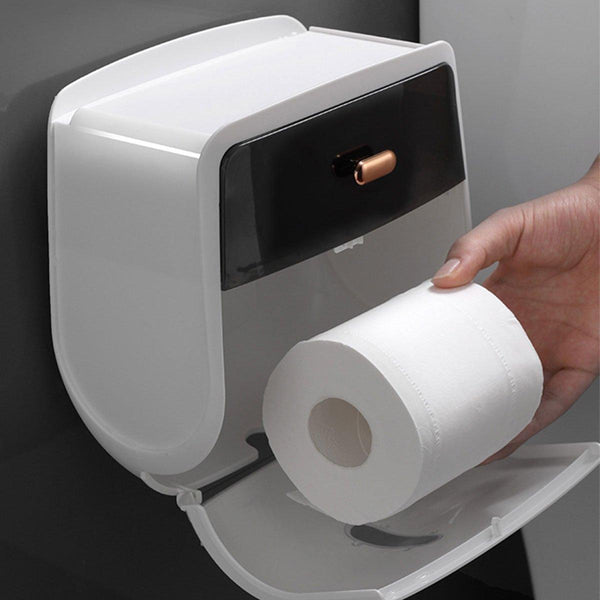 Wall Mounted Toilet Tissue Paper Roll Holder Storage Box No Punching Waterproof Grey Toilet Paper Holders & Storage