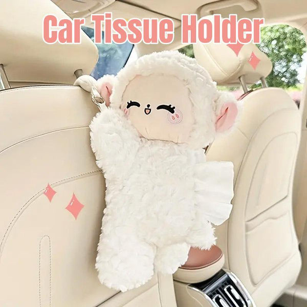 Car Tissue Box Multifunctional Hanging Drawer Cartoon Plush Sheep Design Tissue Box Covers