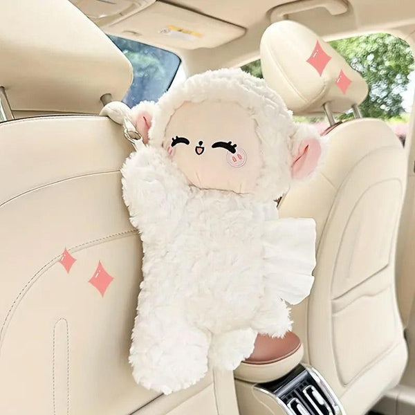 Car Tissue Box Multifunctional Hanging Drawer Cartoon Plush Sheep Design Tissue Box Covers