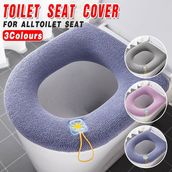 Soft Toilet Seat Bathroom Washable Warmer Cushion Mat Cover Pad Hook Lid Blue Toilet Seats