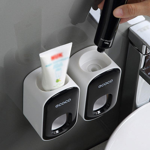 Ecoco Wall Mount Auto Ands Free Toothpaste Dispenser Automatic Squeez Grey Tumblers & Toothbrush Holders