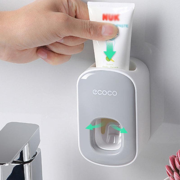 Ecoco Wall Mount Auto Ands Free Toothpaste Dispenser Automatic Squeez Grey Tumblers & Toothbrush Holders