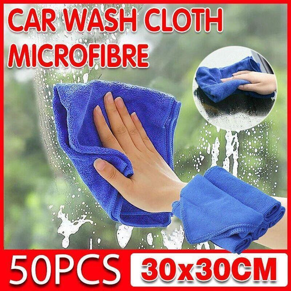 50Pcs Blue Microfibre Car Cleaning Cloths 30X30cm Wash Dry Polish Towel Set Other Automotive Care Supplies
