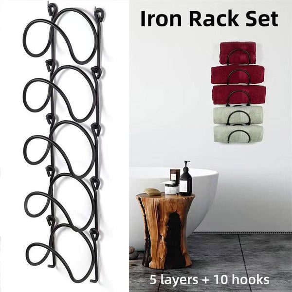 Multifunctional Wall Mounted Bathroom Storage Rack Layer Towel And Wine Black Towel Racks