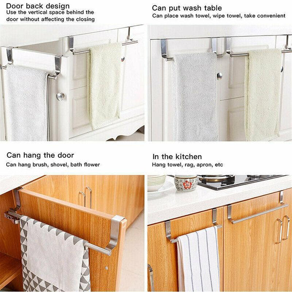 Stainless Steel Over Door Towel Rack Cupboard Hanging Rail For Kitchen Bathroom 36Cm Towel Racks