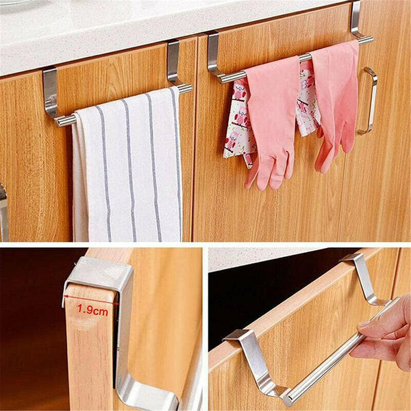 Stainless Steel Over Door Towel Rack Cupboard Hanging Rail For Kitchen Bathroom 36Cm Towel Racks