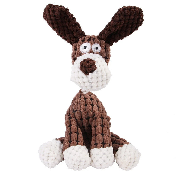 Squeaky Dog Toy Plush Chew Rope Pet Puppy Toys With Squeaker Crinkle For Teething Brown Dog Toys