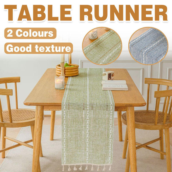 Solid Colour Woven Hollow Fringe Table Runner Home Dining Tablecloth Decoration 33X183cm Green Table Runners