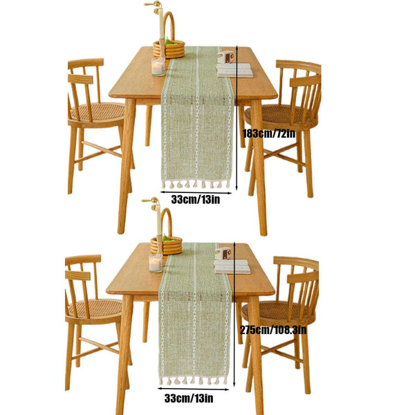 Solid Colour Woven Hollow Fringe Table Runner Home Dining Tablecloth Decoration 33X183cm Green Table Runners