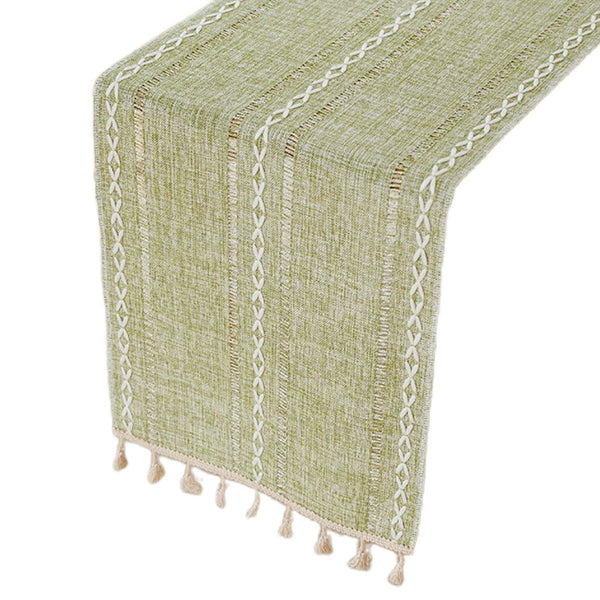 Solid Colour Woven Hollow Fringe Table Runner Home Dining Tablecloth Decoration 33X183cm Green Table Runners