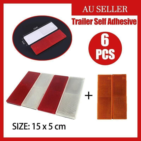 6 X Red Amber White Trailer Reflectors 15 Cm Self Adhesive Caravan Lights