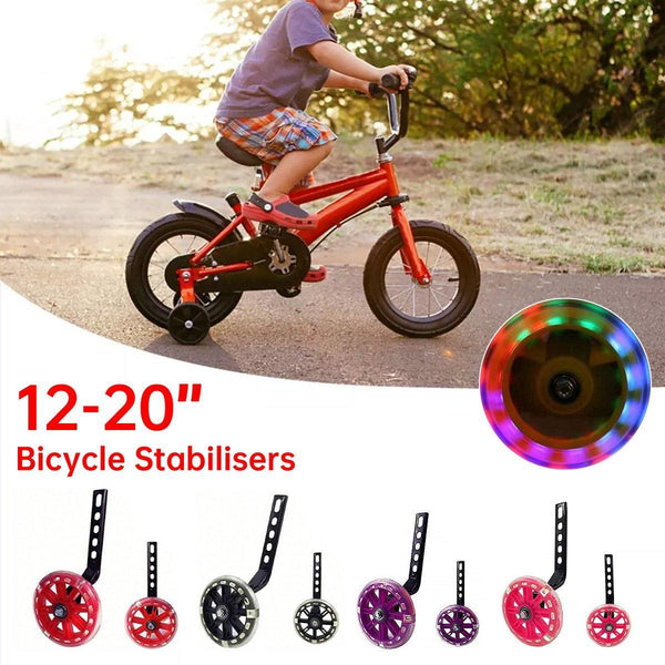 1220 Inch Bike Training Wheels Flashing Pvc Silent Stabilizer Auxiliary Support Black Bicycles