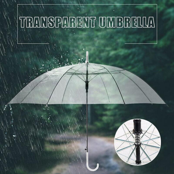 Clear Transparent Umbrella Long Handle Auto Open Pvc Rain Parasol 71Cm Umbrellas